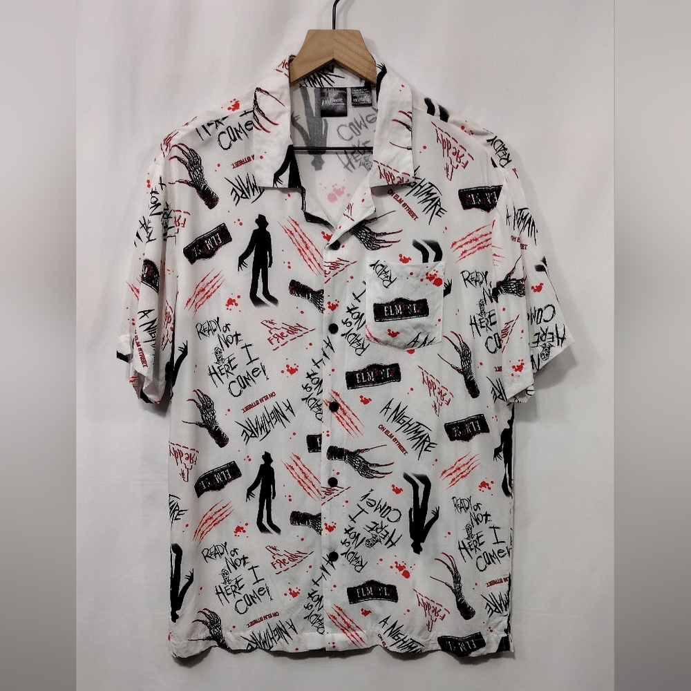 A Nightmare On Elm Street Graphic Horror Button Shirt Mens M White Halloween - Picture 2 of 8